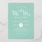 MODERNE STIJLVOLLE TROUW mini zilver confetti mint Folie Uitnodiging (Voorkant)