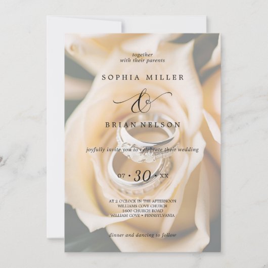 Moderne stijlvolle trouwringen uitnodiging (Voorkant)