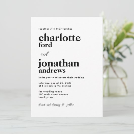 Moderne Stijlvolle Typografie QR Code Foto Bruilof Kaart (Staand voorkant)