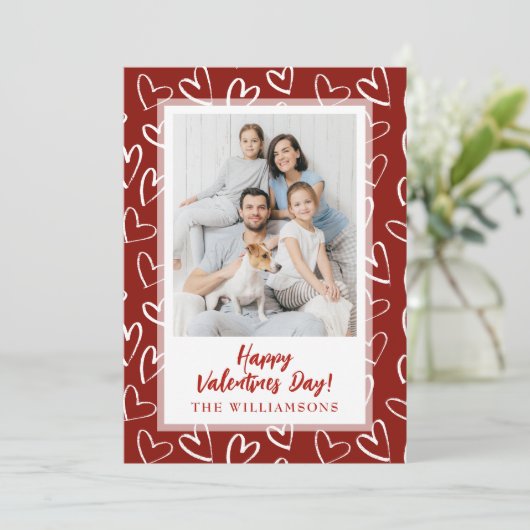 Moderne Stijlvolle Valentijnsdag Familiefoto Feestdagenkaart (Staand voorkant)