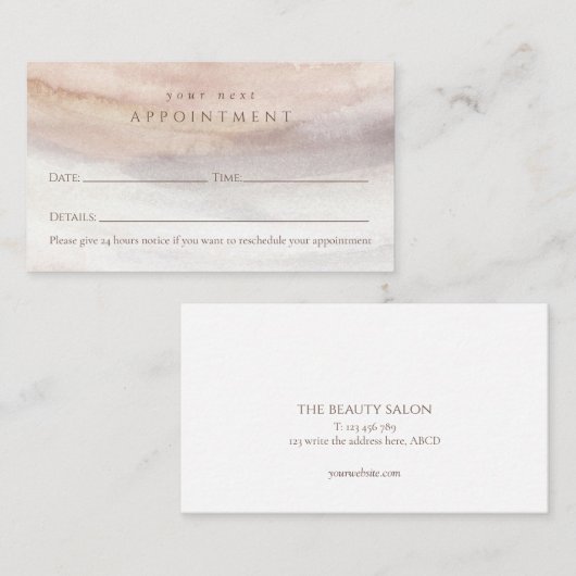Moderne, stijlvolle, Waterverf Appointcard Afsprakenkaartje (Voorkant / Achterkant)