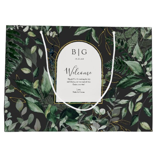 Moderne, stijlvolle waterverf-bladbruiloft welkom groot cadeauzakje (Achterkant)