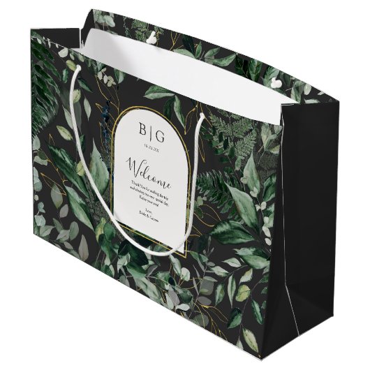 Moderne, stijlvolle waterverf-bladbruiloft welkom groot cadeauzakje (Achterkant Gekanteld)