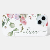 Moderne Stijlvolle Waterverf Bloemenmonogram Case-Mate iPhone Case (Achterkant (horizontaal))