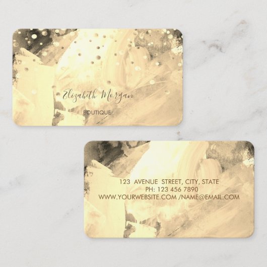 Moderne, stijlvolle Waterverf, Gold Confetti Visitekaartje (Voorkant / Achterkant)