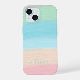 Moderne stijlvolle waterverf regenboog monogram iPhone 15 case