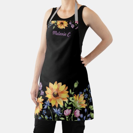 Moderne stijlvolle Wildflower Zonnebloem Koken Sch Schort (Insitu)