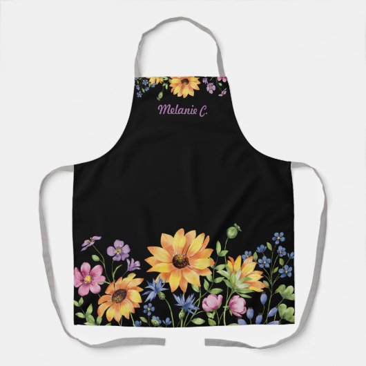 Moderne stijlvolle Wildflower Zonnebloem Koken Sch Schort (Voorkant)