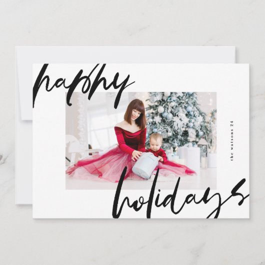 Moderne stijlvolle wit & zwart foto blij feestdagenkaart (Voorkant)
