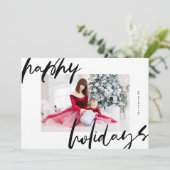 Moderne stijlvolle wit & zwart foto blij feestdagenkaart (Staand voorkant)