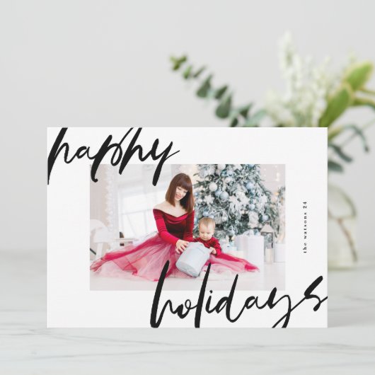 Moderne stijlvolle wit & zwart foto blij feestdagenkaart (Staand voorkant)