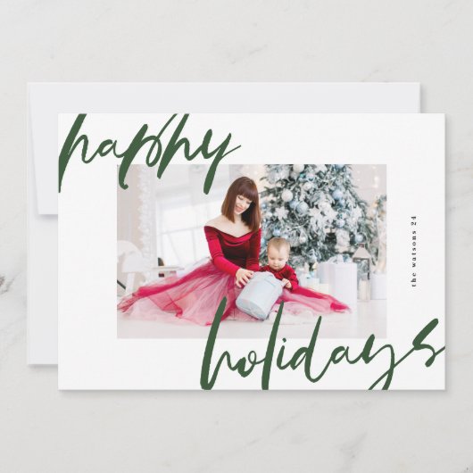 Moderne stijlvolle witte & groene foto Happy Feestdagenkaart (Voorkant)