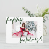 Moderne stijlvolle witte & groene foto Happy Feestdagenkaart (Staand voorkant)