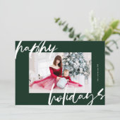 Moderne stijlvolle witte & groene foto Happy Feestdagenkaart (Staand voorkant)