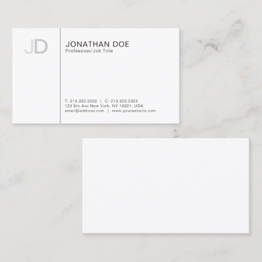 Moderne, stijlvolle, witte monogram visitekaartje (Voorkant / Achterkant)