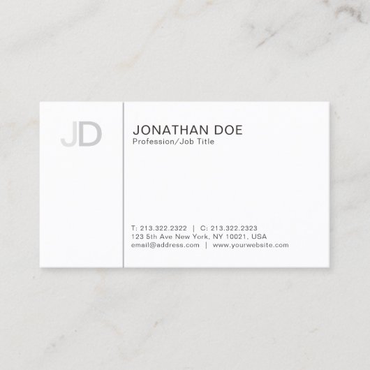 Moderne, stijlvolle, witte monogram visitekaartje (Voorkant)