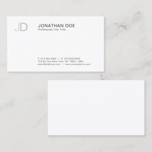 Moderne, stijlvolle, witte monogram visitekaartje (Voorkant / Achterkant)