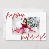 Moderne stijlvolle witte & rode foto Happy Feestdagenkaart (Voorkant)