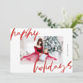 Moderne stijlvolle witte & rode foto Happy Feestdagenkaart (Staand voorkant)
