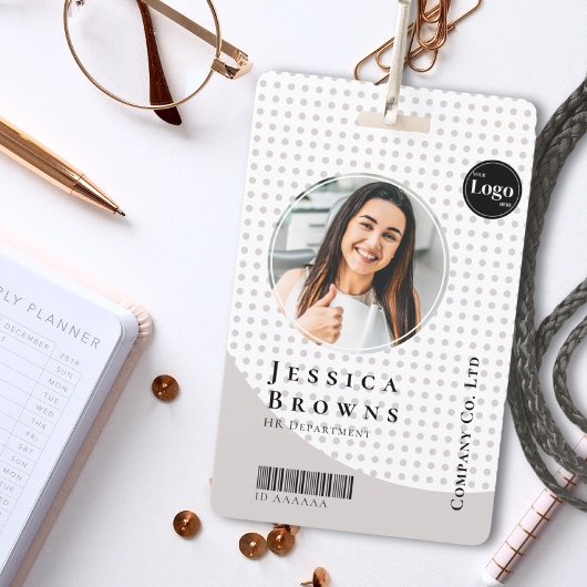 Moderne stijlvolle zakelijke werknemer foto QR Wit Badge