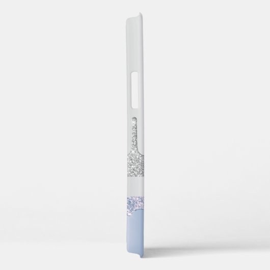 Moderne, stijlvolle zilveren en blauwe glitterdrup Case-Mate iPhone case (Achterkant / Rechts)