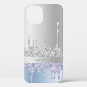 Moderne, stijlvolle zilveren en blauwe glitterdrup Case-Mate iPhone case