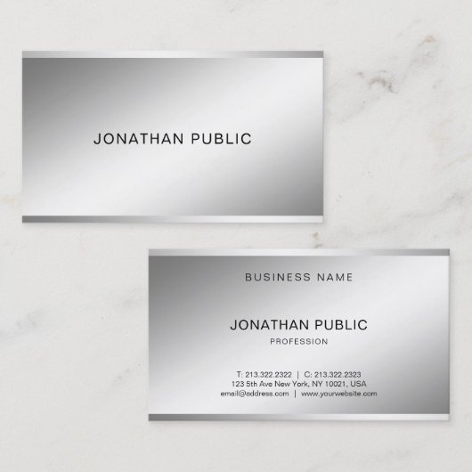 Moderne, stijlvolle, zilveren look Design Professi Visitekaartje (Voorkant / Achterkant)