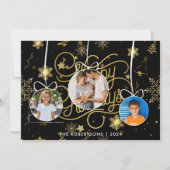 Moderne Stijlvolle Zwart Goud Kerstmis Familie Fot Feestdagenkaart (Voorkant)