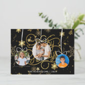 Moderne Stijlvolle Zwart Goud Kerstmis Familie Fot Feestdagenkaart (Staand voorkant)