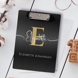 Moderne Stijlvolle Zwart Goud Monogrammed Script N Klembord