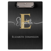 Moderne Stijlvolle Zwart Goud Monogrammed Script N Klembord (Voorkant)