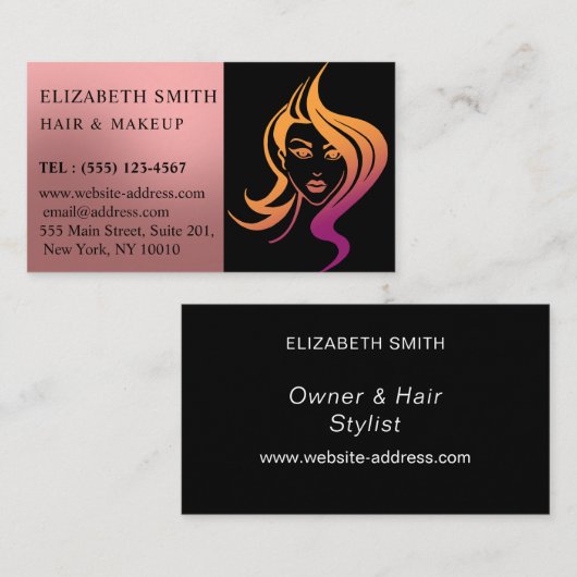 Moderne Stijlvolle zwart & roze schoonheidsspecial Visitekaartje (Voorkant / Achterkant)