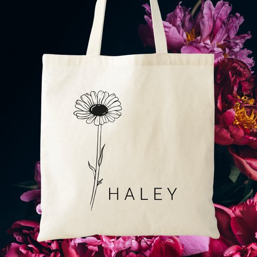 Moderne Stijlvolle Zwart-Wit Botanische Bloemen Tote Bag