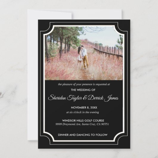 Moderne Stijlvolle Zwart-Wit Huwelijksuitnodiging Kaart (Voorkant)