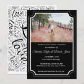 Moderne Stijlvolle Zwart-Wit Huwelijksuitnodiging Kaart (Voorkant / Achterkant)