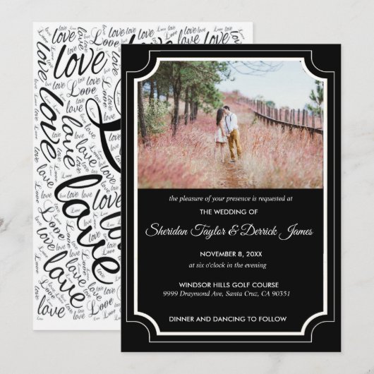 Moderne Stijlvolle Zwart-Wit Huwelijksuitnodiging Kaart (Voorkant / Achterkant)