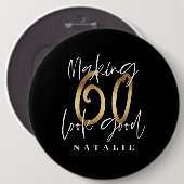 Moderne, stijlvolle zwarte en gouden 60ste verjaar ronde button 6,0 cm (Voorkant /achterkant)