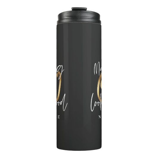 Moderne, stijlvolle zwarte en gouden 60ste verjaar thermosbeker (Voorkant)