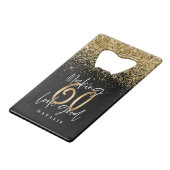 Moderne, stijlvolle zwarte en goudglitter 60 jaar creditkaart flessenopener (Voorkant Gekanteld)