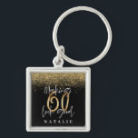 Moderne, stijlvolle zwarte en goudglitter 60 jaar sleutelhanger<br><div class="desc">Moderne zwarte en goudvormende glitter-cadeau voor 60ste verjaardag. Deel van een elegant stijlvol collectie.</div>