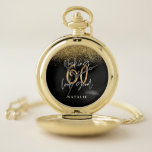 Moderne, stijlvolle zwarte en goudglitter 60 jaar zakhorloge<br><div class="desc">Moderne zwarte en goudvormende glitter-cadeau voor 60ste verjaardag. Deel van een elegant stijlvol collectie.</div>