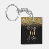 Moderne, stijlvolle zwarte en goudglitter 70 jaar sleutelhanger (Voorkant Links)