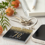 Moderne, stijlvolle zwarte en goudglitter 70 jaar sleutelhanger<br><div class="desc">Modern zwart-goudeffect glitter 70ste verjaardagscadeau. Deel van een elegant stijlvol collectie.</div>