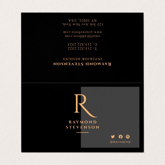 Moderne, stijlvolle, zwarte en goudprofessionele c visitekaartje (Buitenkant ongevouwen)