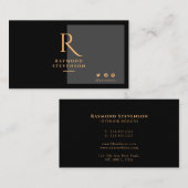 Moderne, stijlvolle, zwarte en goudprofessionele c visitekaartje (Voorkant / Achterkant)