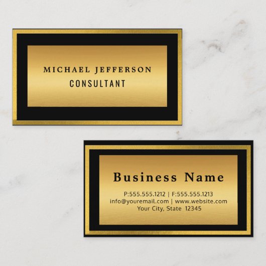 Moderne, stijlvolle, zwarte en goudprofessionele c visitekaartje (Voorkant / Achterkant)