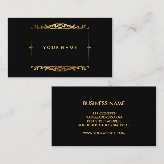 Moderne, stijlvolle, zwarte en goudprofessionele c visitekaartje (Voorkant / Achterkant)