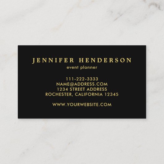 Moderne, stijlvolle, zwarte en goudprofessionele c visitekaartje (Achterkant)
