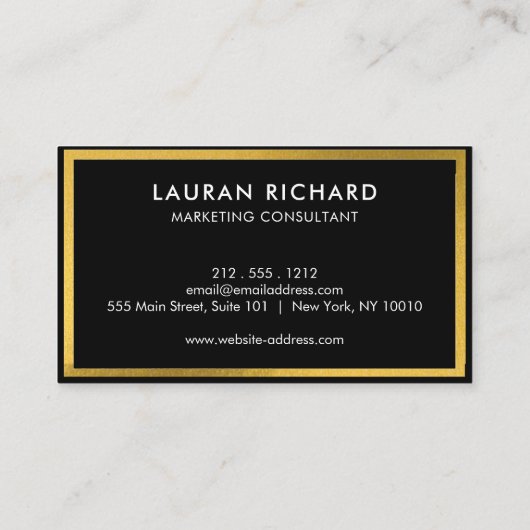 Moderne, stijlvolle, zwarte en goudprofessionele v visitekaartje (Achterkant)