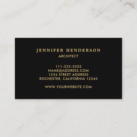 Moderne, stijlvolle, zwarte en goudprofessionele v visitekaartje (Achterkant)